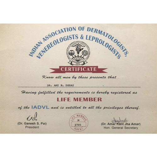 Life Member of Indian Association of Dermatologists, Venerologists and Leprologists